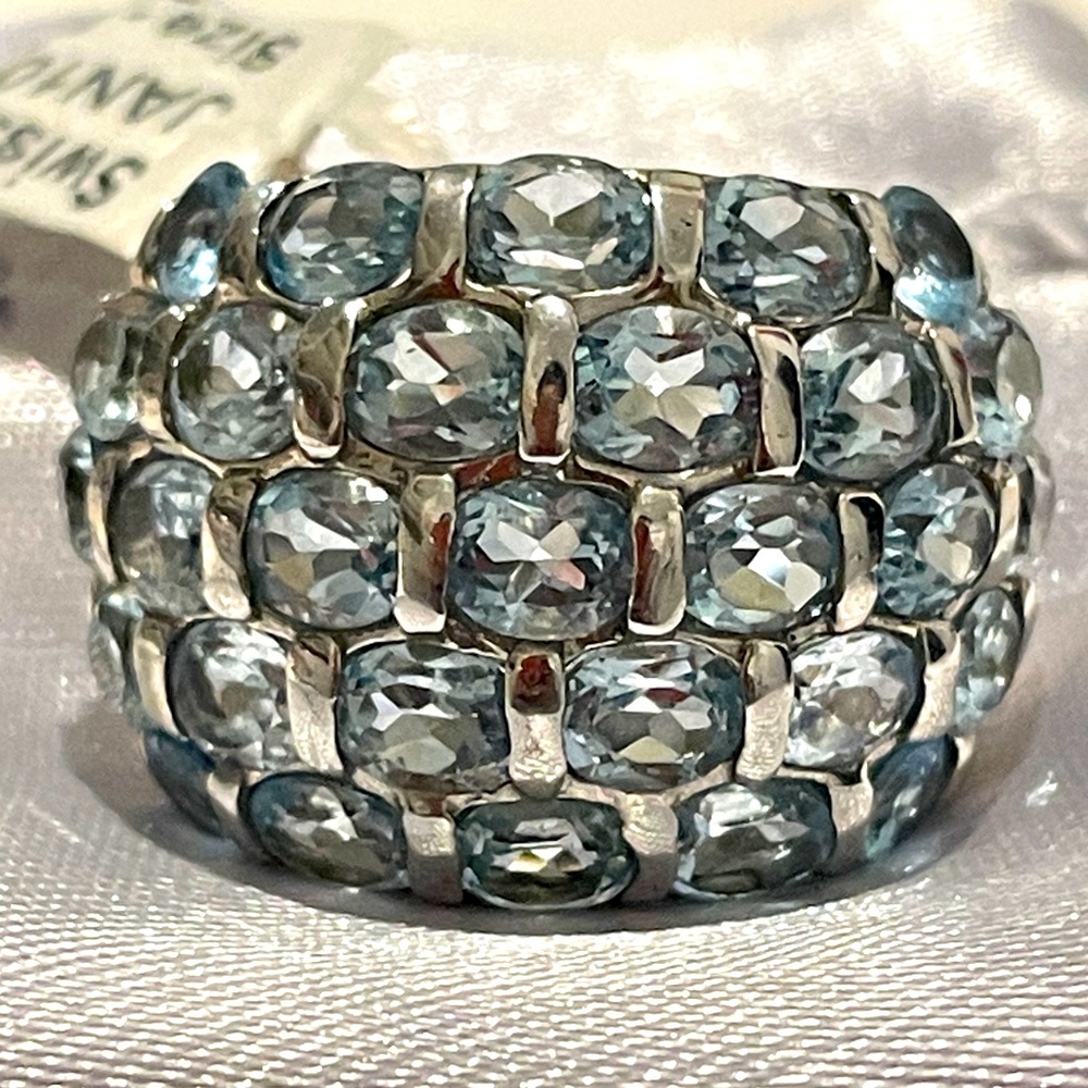 Imported 925 Genuine Natural Swiss Blue Topaz Sz8 NWT